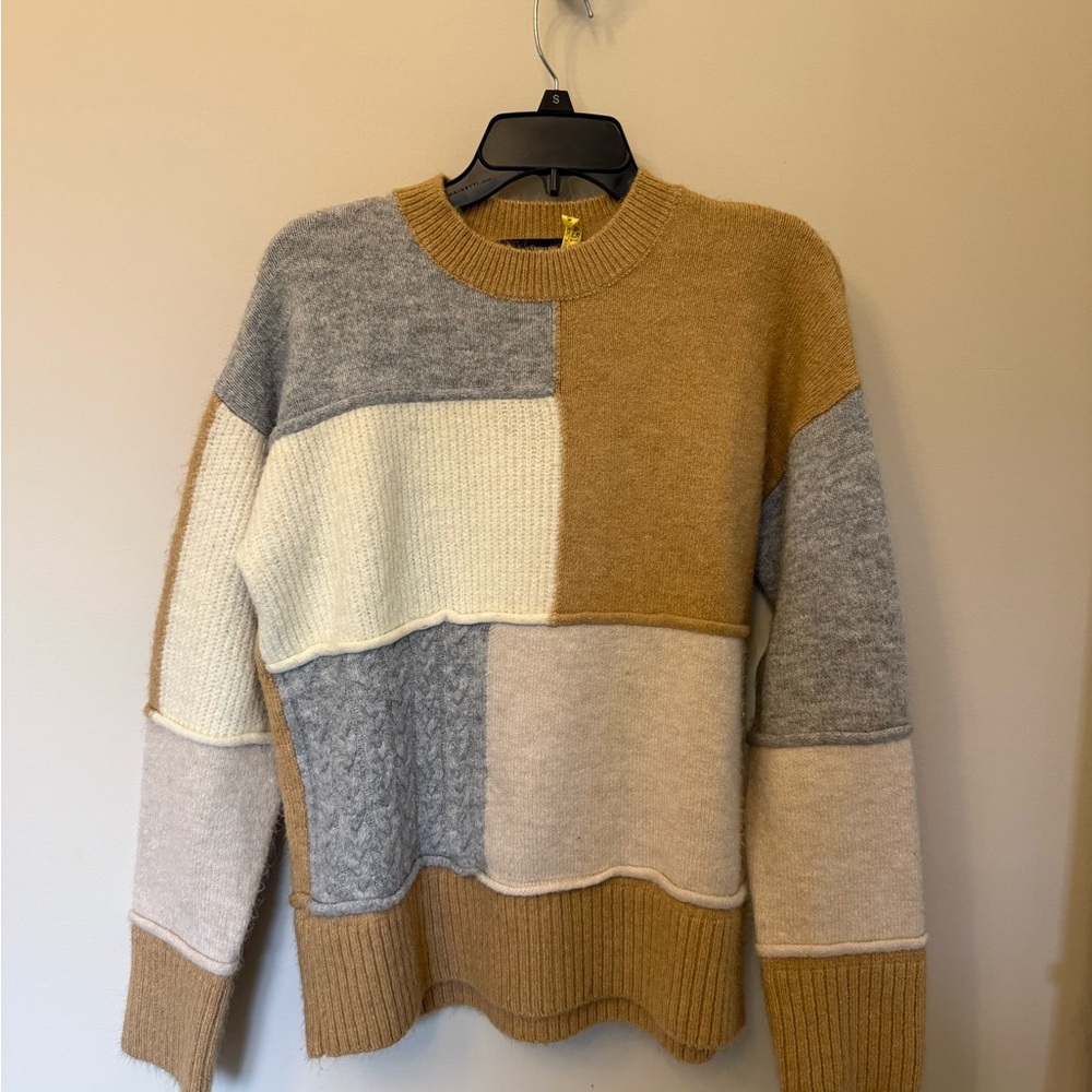 Forever 21 Men's Patchwork Crewneck Sweater - Tan, Gray, Cream